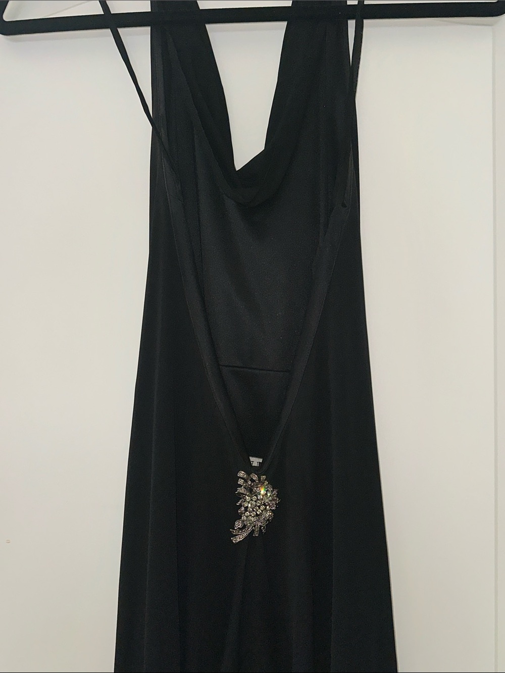 Black Halter Dress with Crystal Brooch Anne Klein size 6